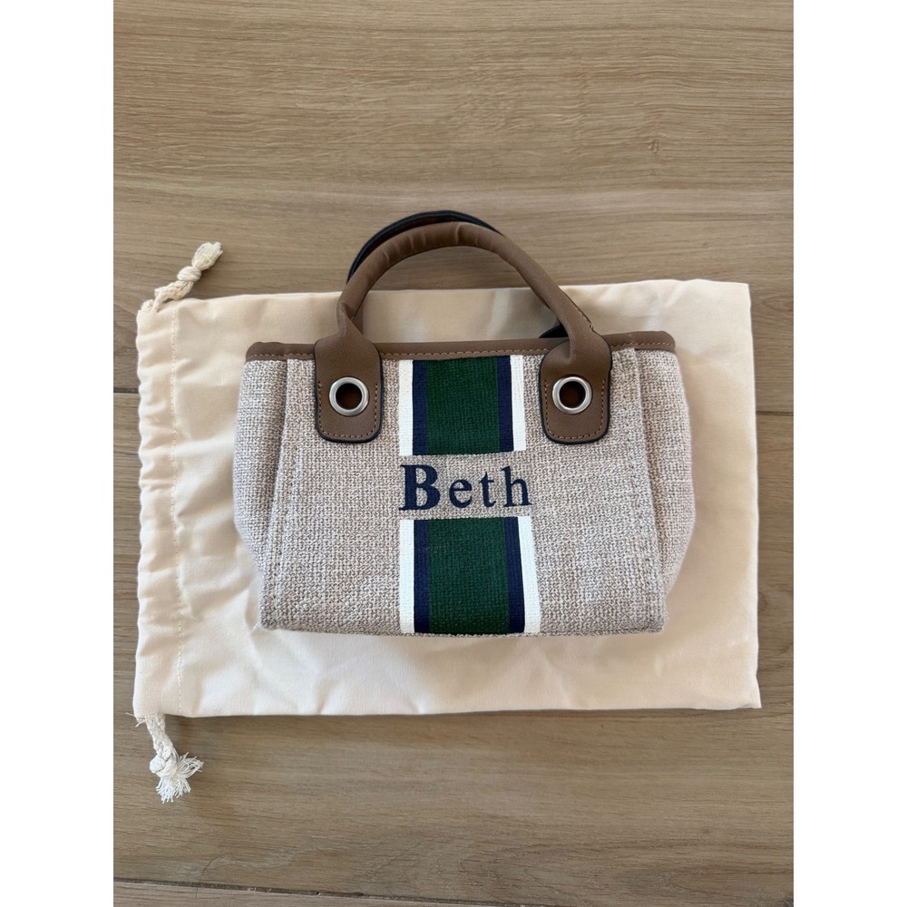 Lily and Bean London Mini Canvas Tote Bag Beth Personalised Brown Beige Stripe